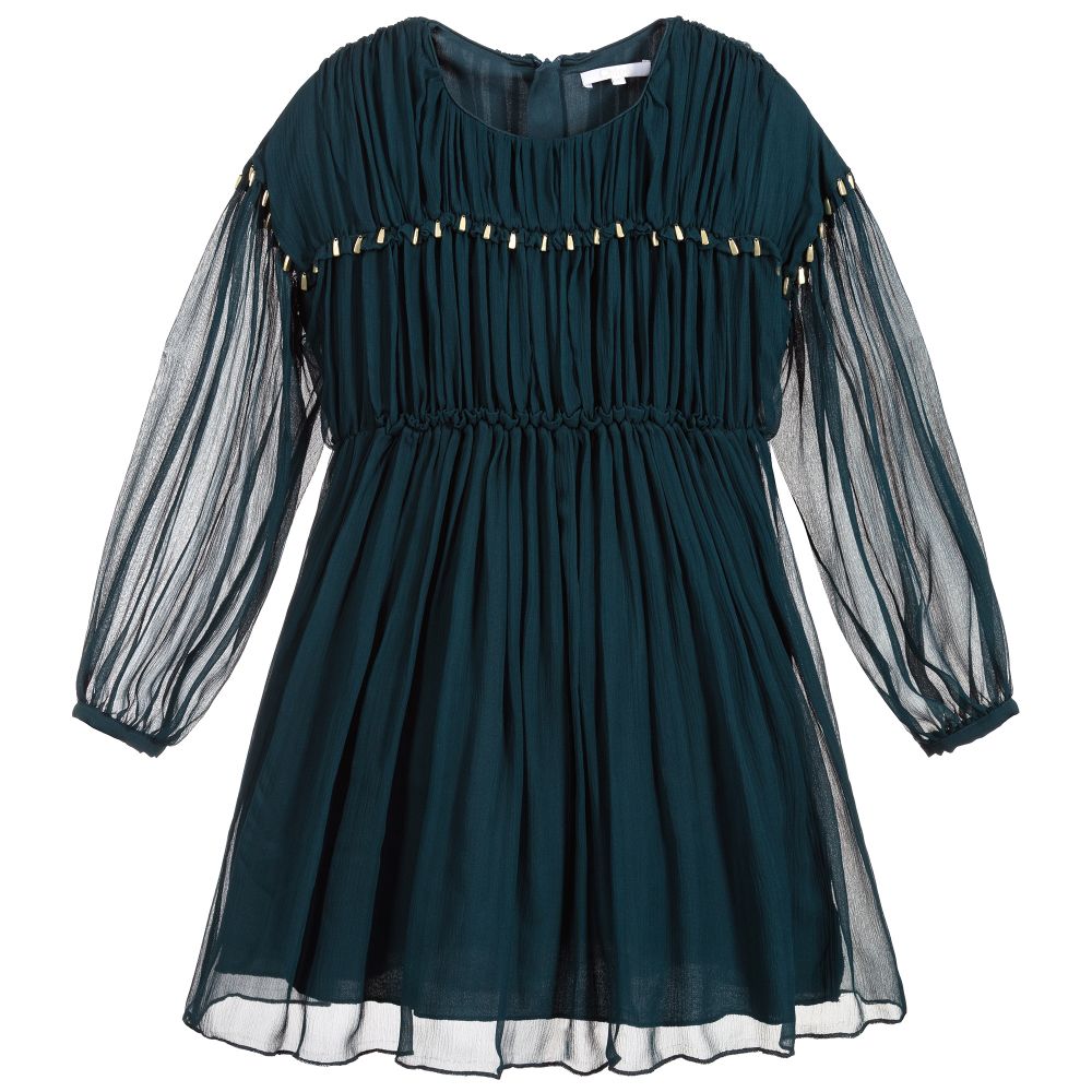 Chloé - Girls Green Silk Dress | Childrensalon