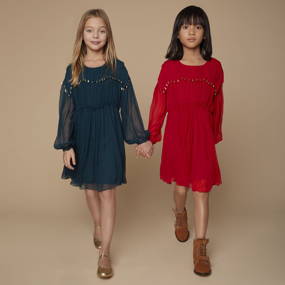 Chlo Girls Green Silk Dress Childrensalon Outlet