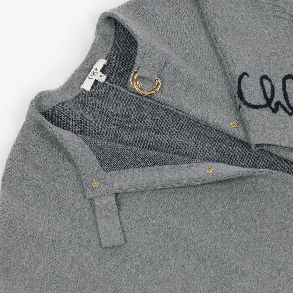 Chloé-Girls Grey Cotton & Wool Knit Cape | Childrensalon Outlet
