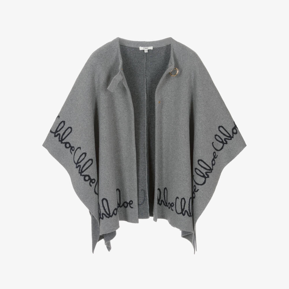 Chloé-Girls Grey Cotton & Wool Knit Cape | Childrensalon Outlet