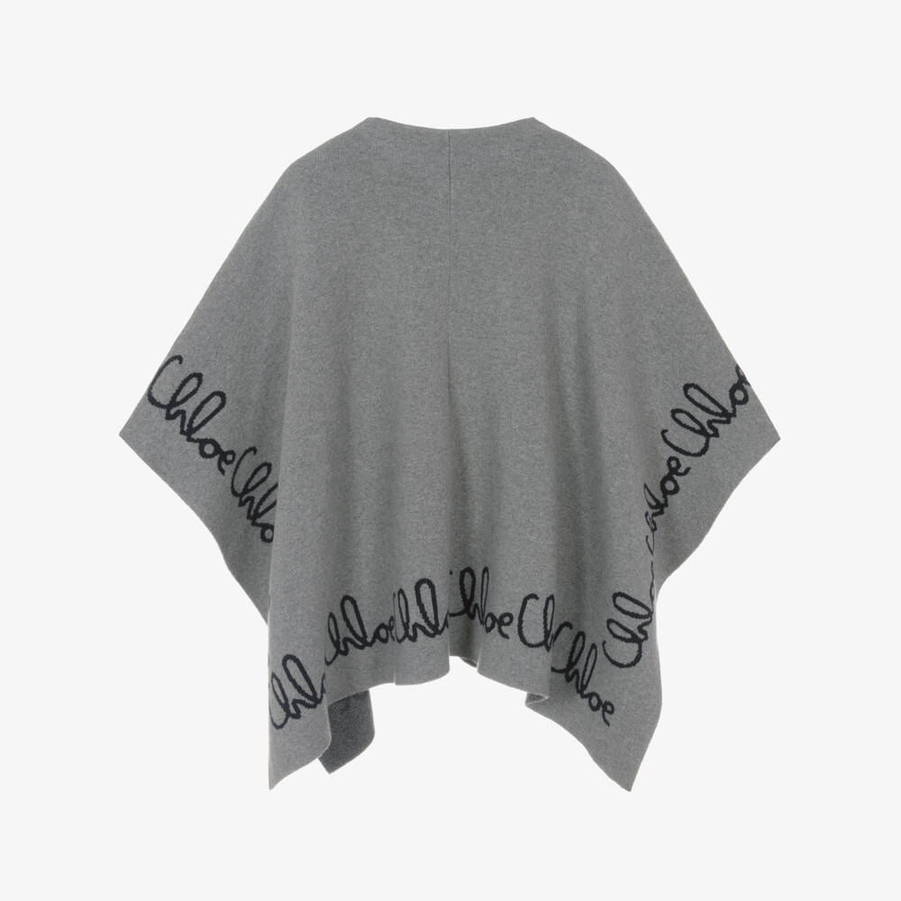 Chloé-Girls Grey Cotton & Wool Knit Cape | Childrensalon Outlet