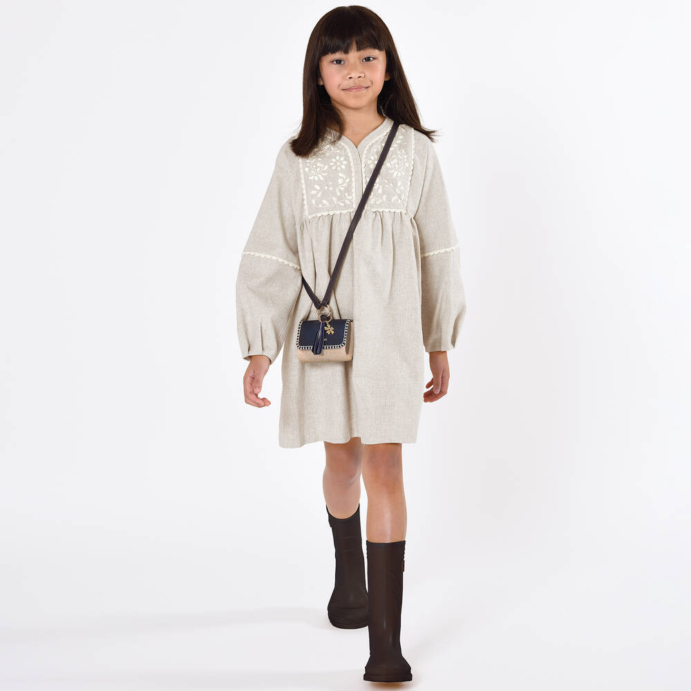 Chloé-Серое хлопковое платье с вышивкой | Childrensalon Outlet