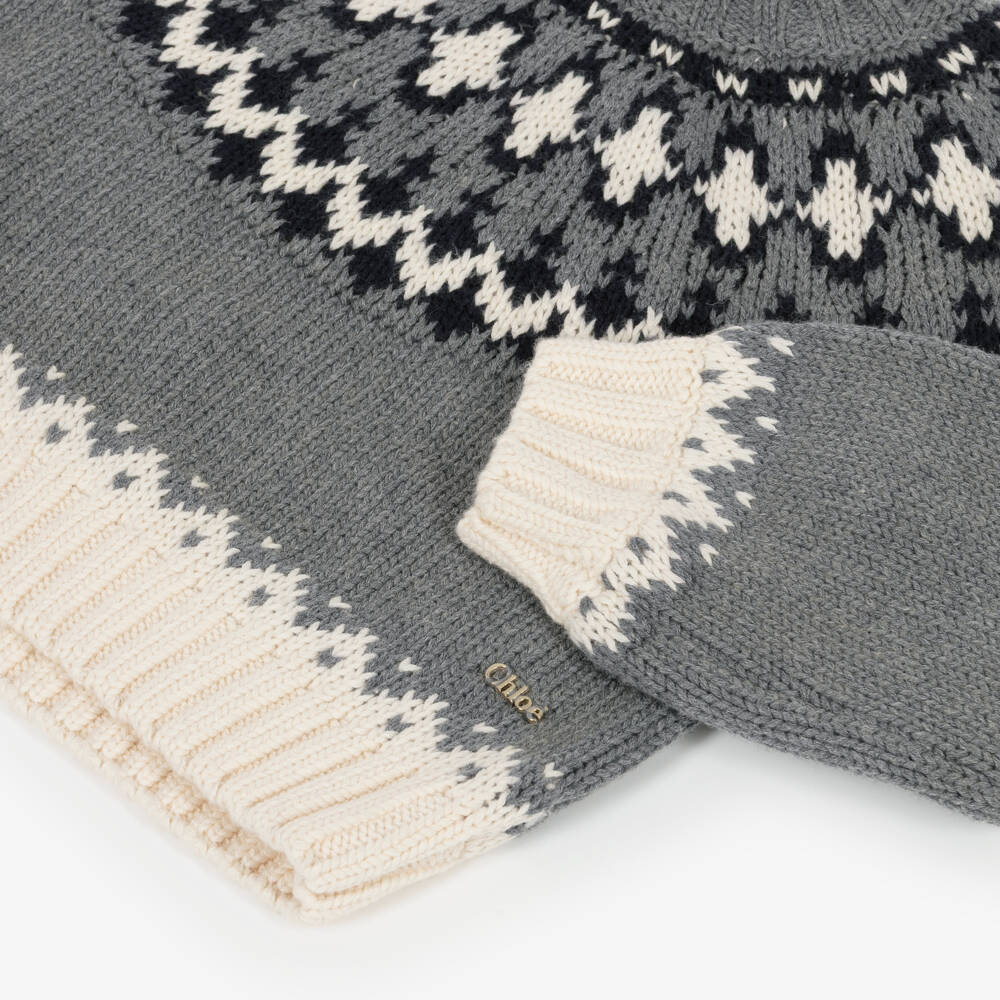 Chloé-Свитер серый с узором Fair Isle для девочек | Childrensalon Outlet