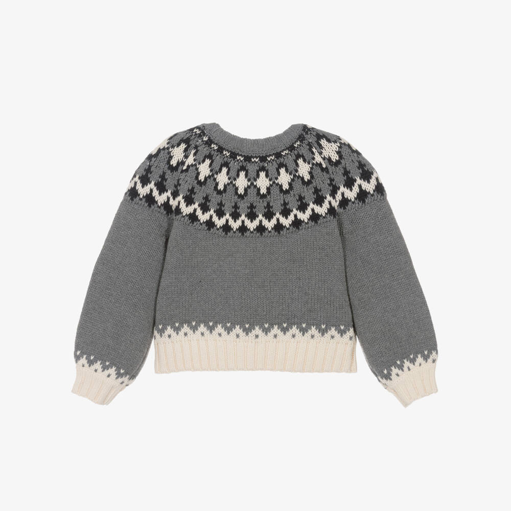 Chloé-Свитер серый с узором Fair Isle для девочек | Childrensalon Outlet