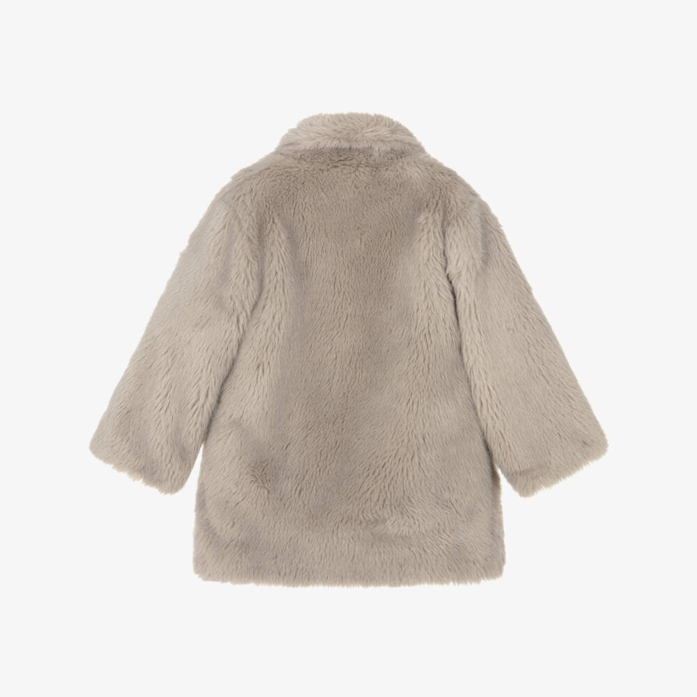 Chloé-معطف فرو صناعي رمادي دافئ للبنات | Childrensalon Outlet
