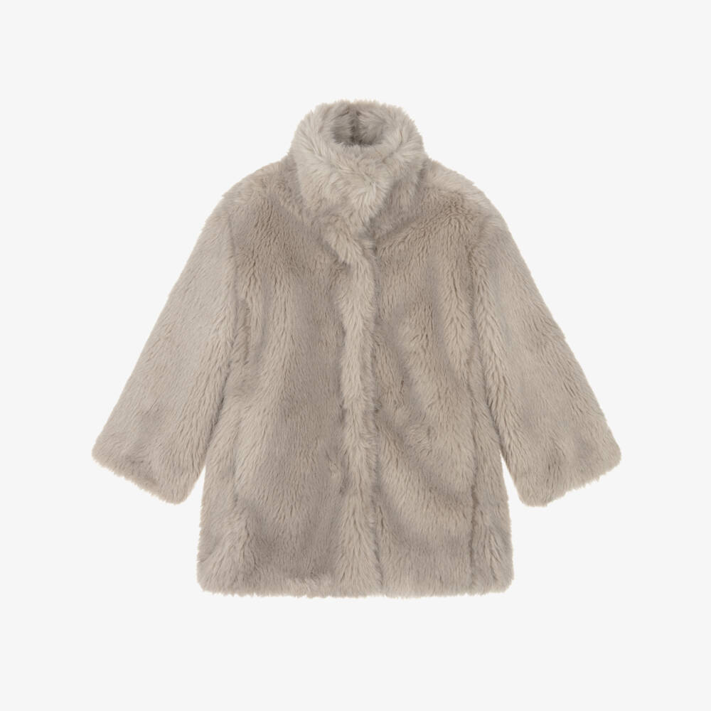 Chloé-معطف فرو صناعي رمادي دافئ للبنات | Childrensalon Outlet