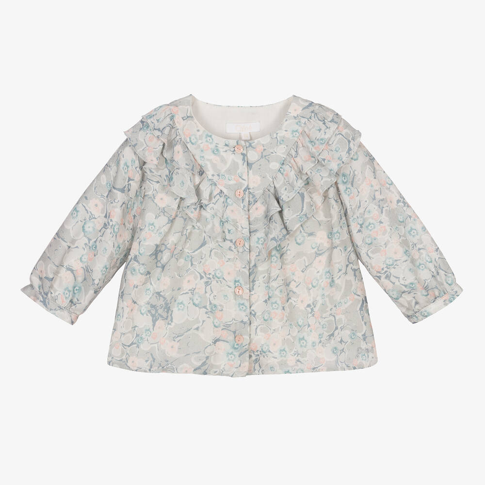 Chloé - Girls Grey Floral Blouse | Childrensalon