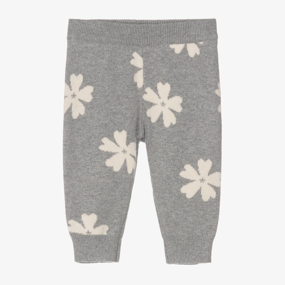 Chloé - Girls Grey Floral Knit Trousers | Childrensalon
