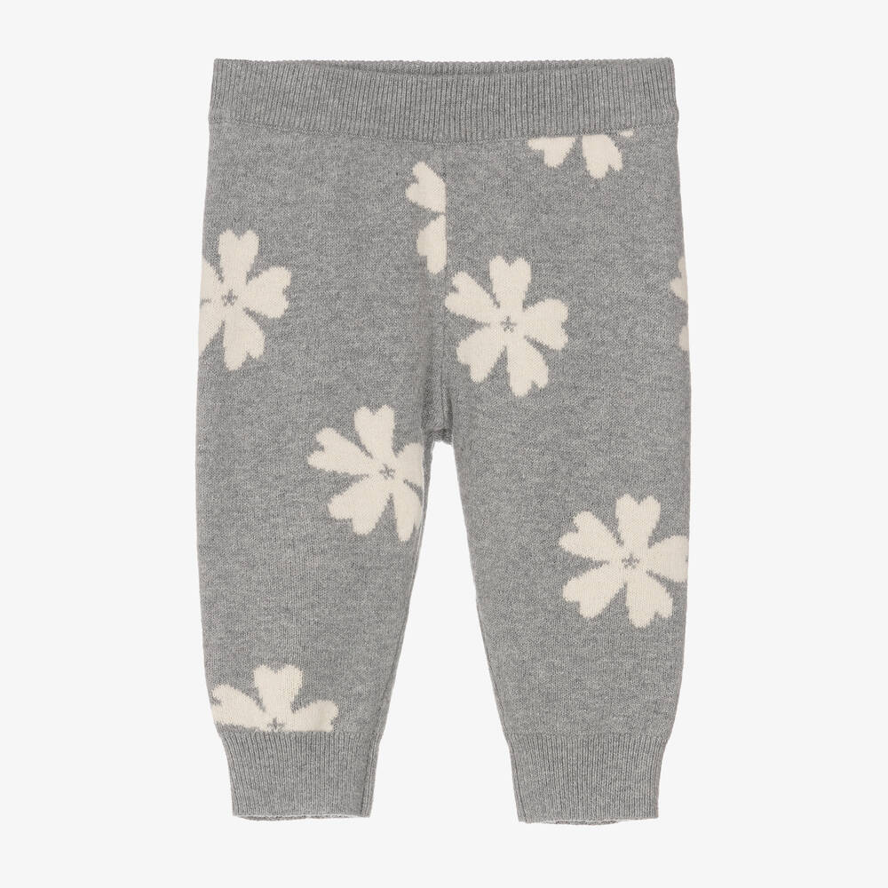 Chloé - Graue Strickhose mit Blumenmuster | Childrensalon