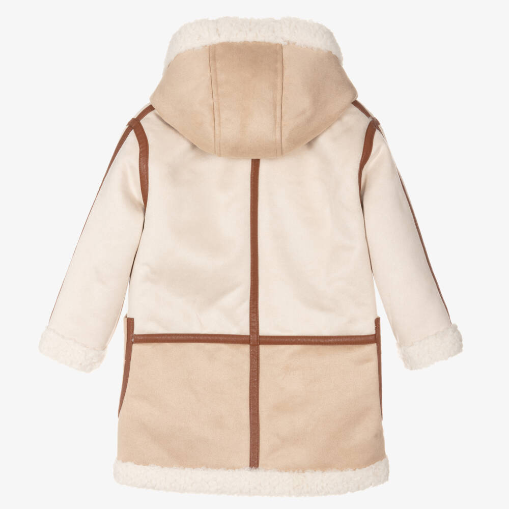 Chloé-Girls Ivory & Beige Hooded Suede Coat | Childrensalon Outlet