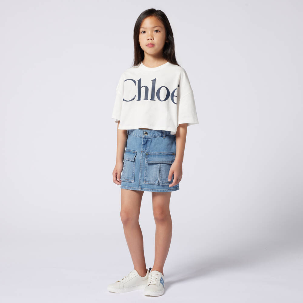 Chloé-Girls Ivory Boxy Cotton Tee | Childrensalon Outlet