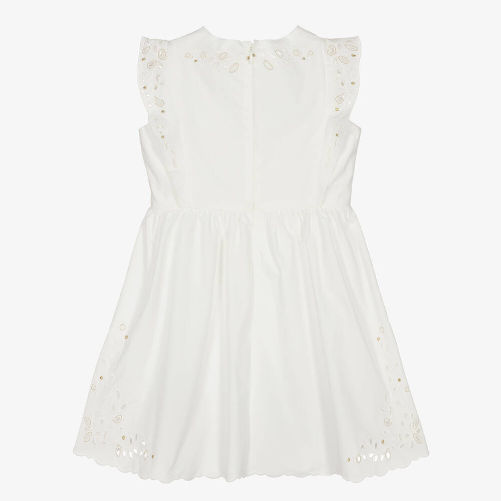 Chloé-Girls Ivory Broderie Anglaise Cotton Dress | Childrensalon Outlet