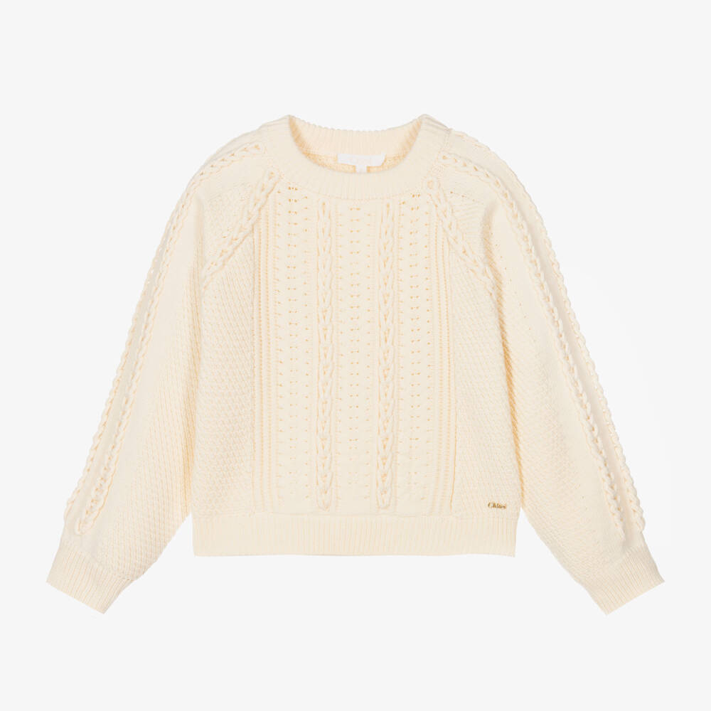 Chloé-بلوف قطن محبوك لون عاجي للبنات | Childrensalon Outlet