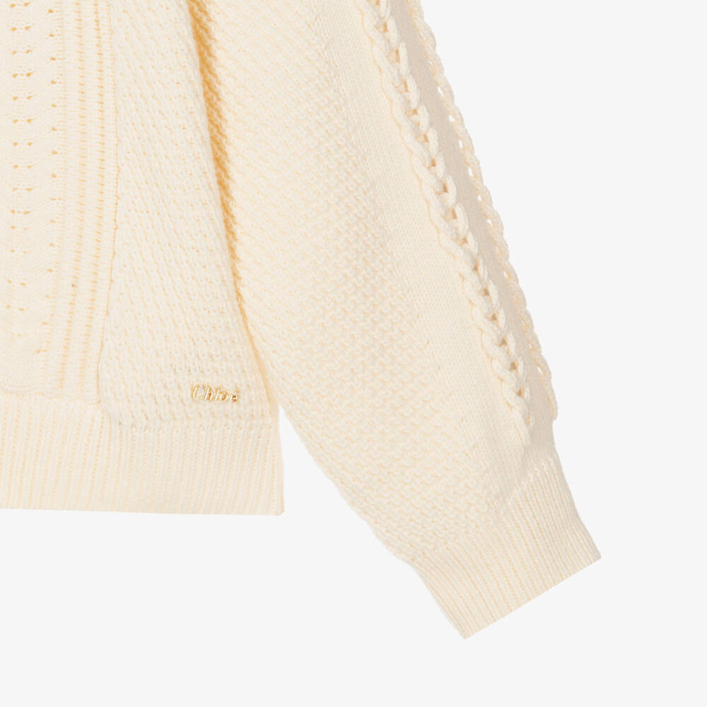Chloé-بلوف قطن محبوك لون عاجي للبنات | Childrensalon Outlet