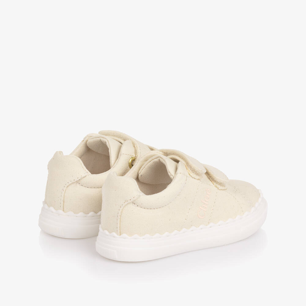 Chloé-Girls Ivory Canvas Lauren Velcro Strap Trainers | Childrensalon Outlet