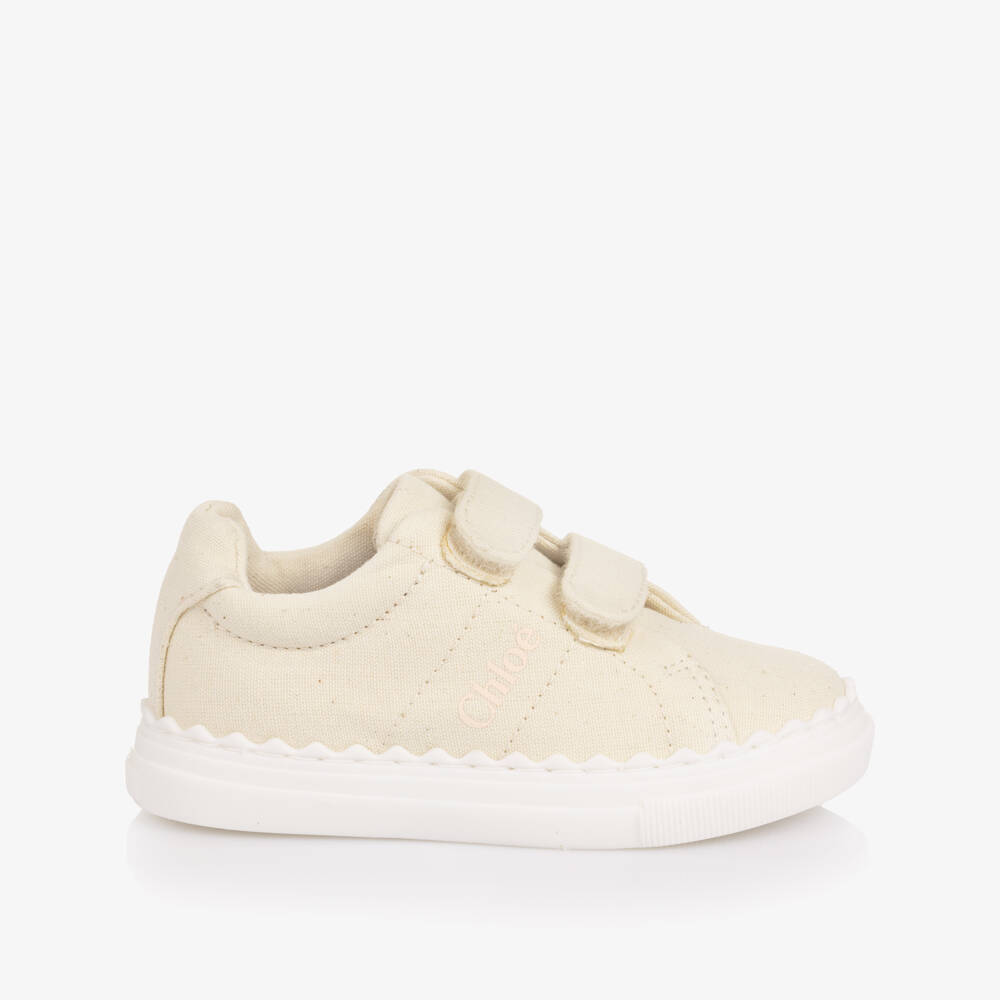Chloé-Girls Ivory Canvas Lauren Velcro Strap Trainers | Childrensalon Outlet