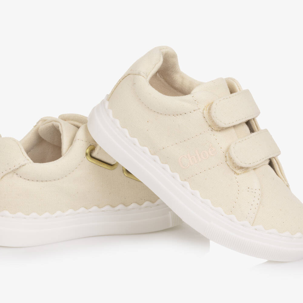 Chloé-Girls Ivory Canvas Lauren Velcro Strap Trainers | Childrensalon Outlet