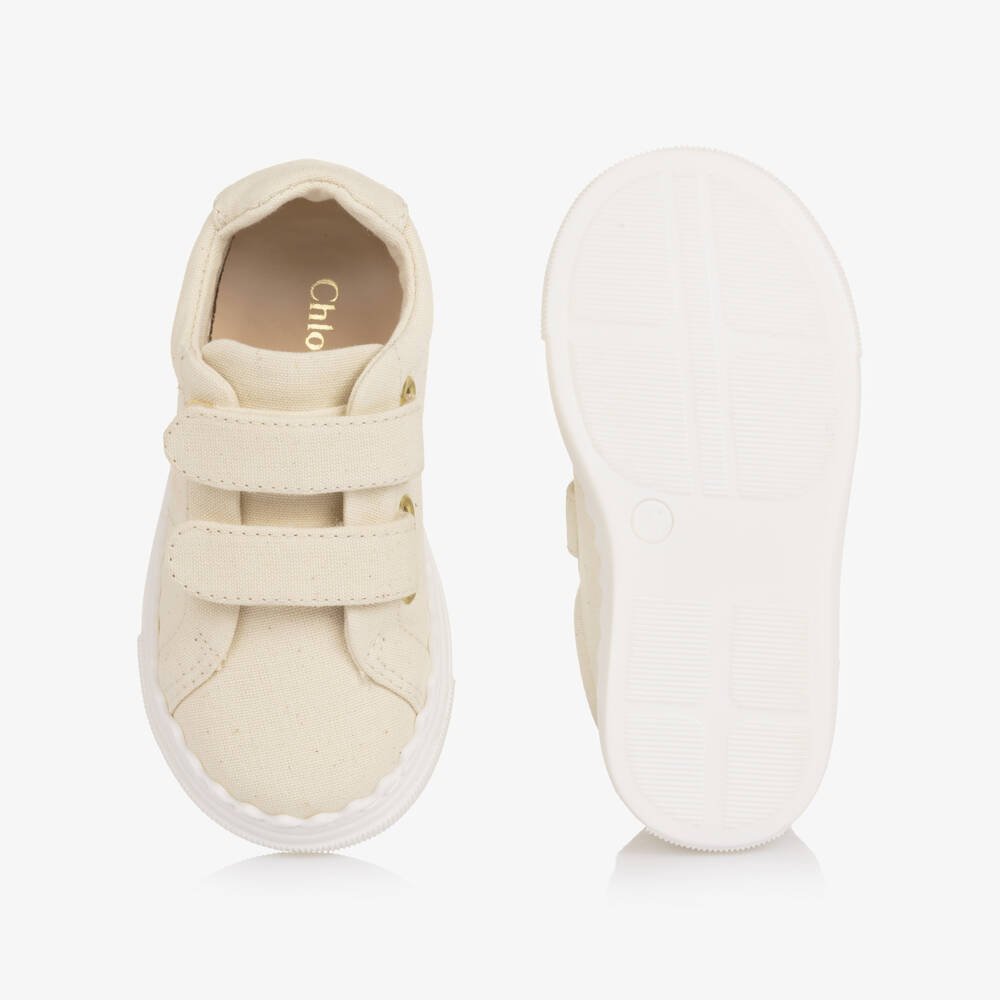 Chloé-Girls Ivory Canvas Lauren Velcro Strap Trainers | Childrensalon Outlet