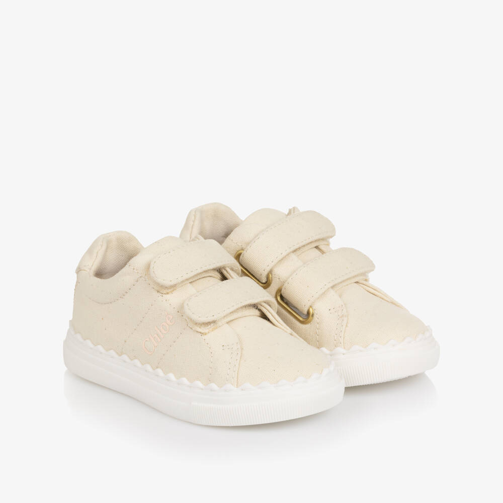 Chloé-Girls Ivory Canvas Lauren Velcro Strap Trainers | Childrensalon Outlet