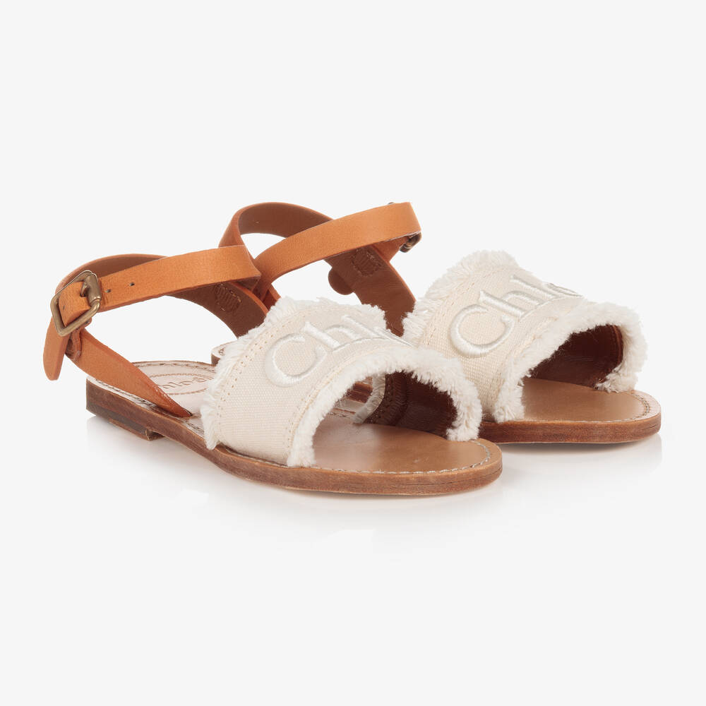 Chloé - Canvas-Leder-Sandalen in Elfenbein | Childrensalon