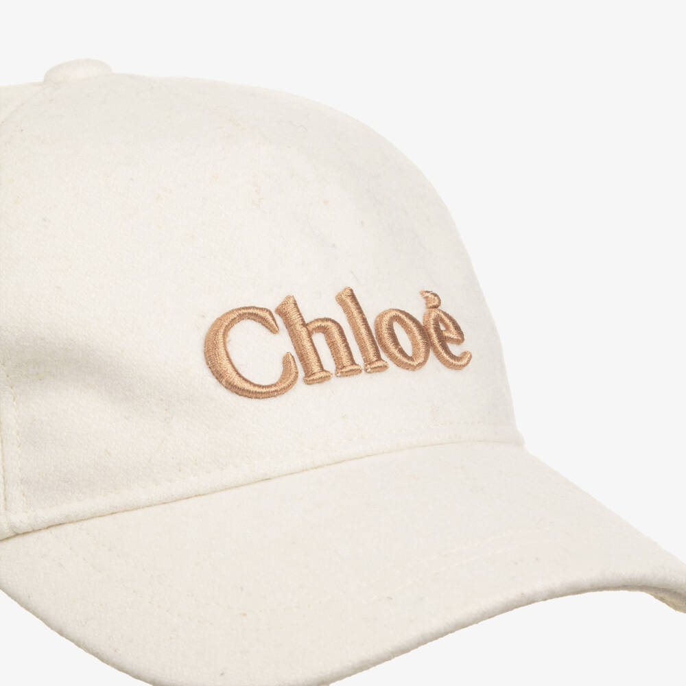 Chloé-Girls Ivory Cap with Embroidered Logo | Childrensalon Outlet