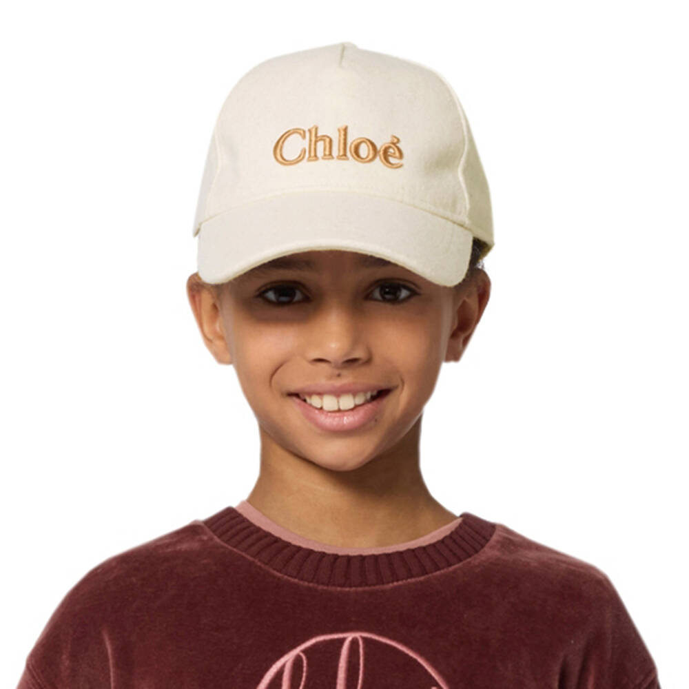 Chloé-Girls Ivory Cap with Embroidered Logo | Childrensalon Outlet