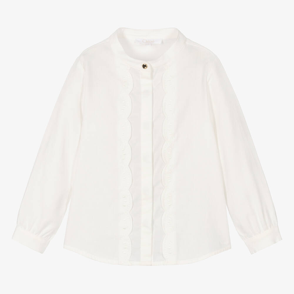 Chloé-بلوز قطن لون عاجي للبنات | Childrensalon Outlet