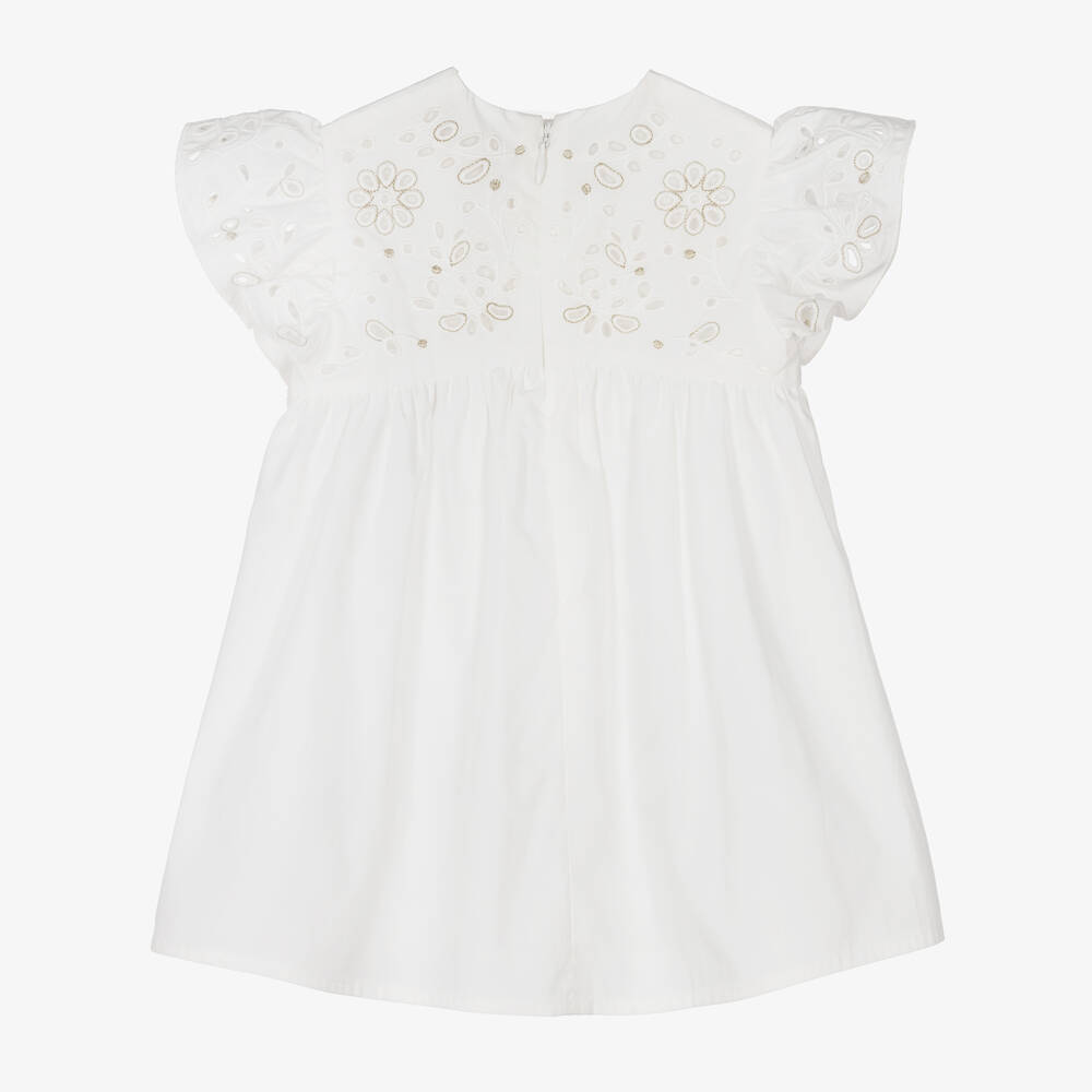 Chloé-Girls Ivory Cotton Broderie Dress | Childrensalon Outlet