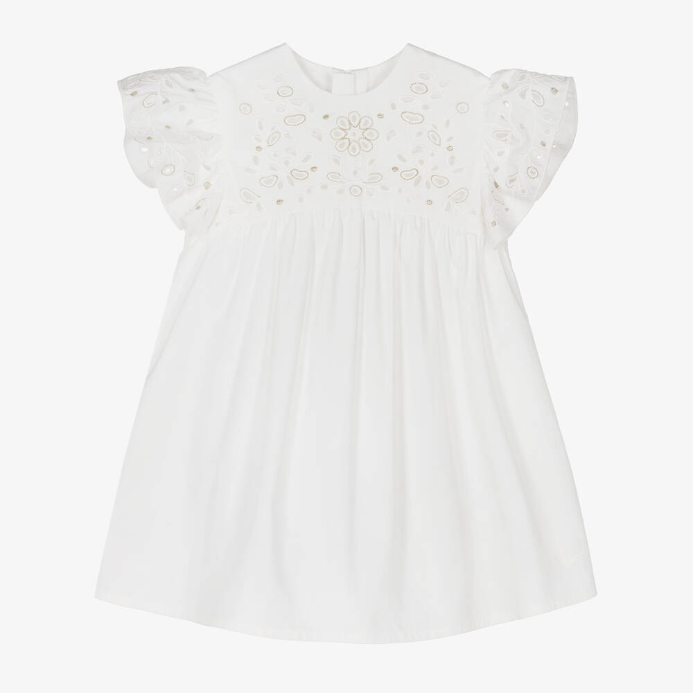 Chloé - Robe ivoire brodée en coton fille | Childrensalon