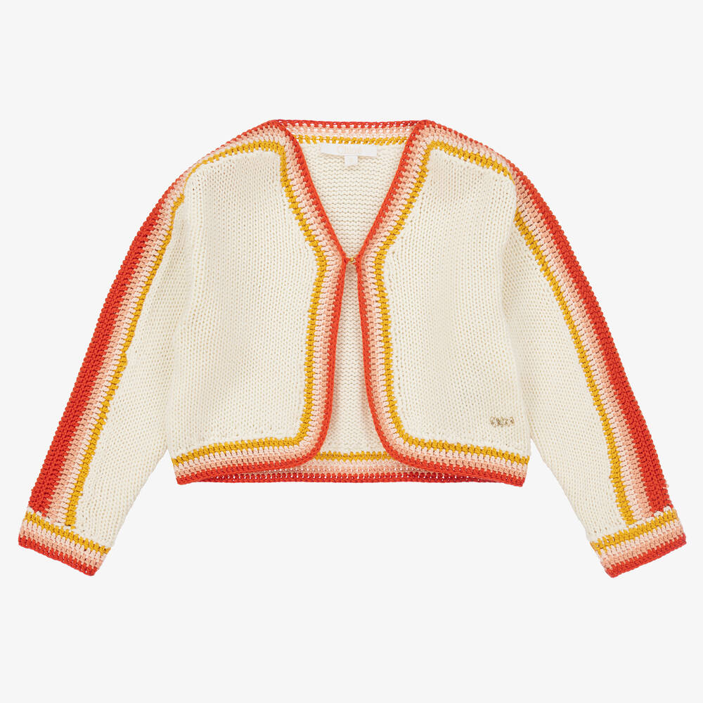 Chloé - Girls Ivory Cotton Crochet Cardigan | Childrensalon