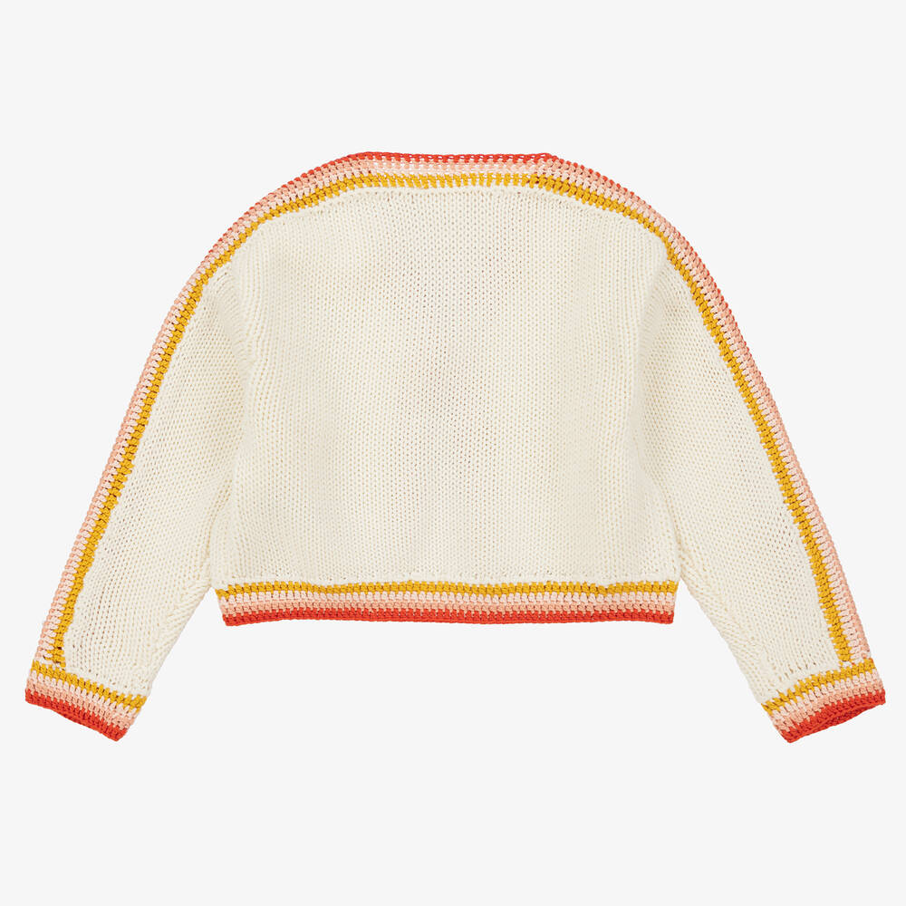 Chloé-Girls Ivory Cotton Crochet Cardigan | Childrensalon Outlet