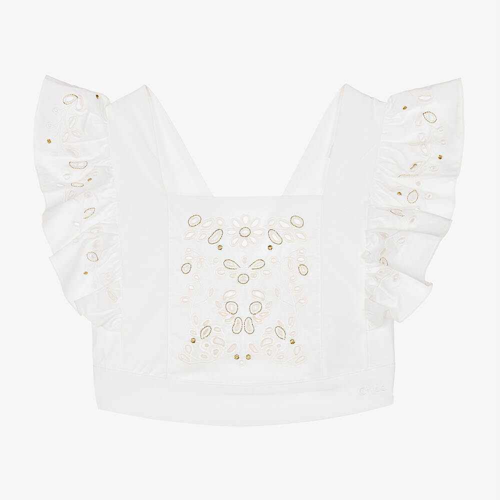 Chloé - Кремовая хлопковая блузка с прорезной вышивкой | Childrensalon