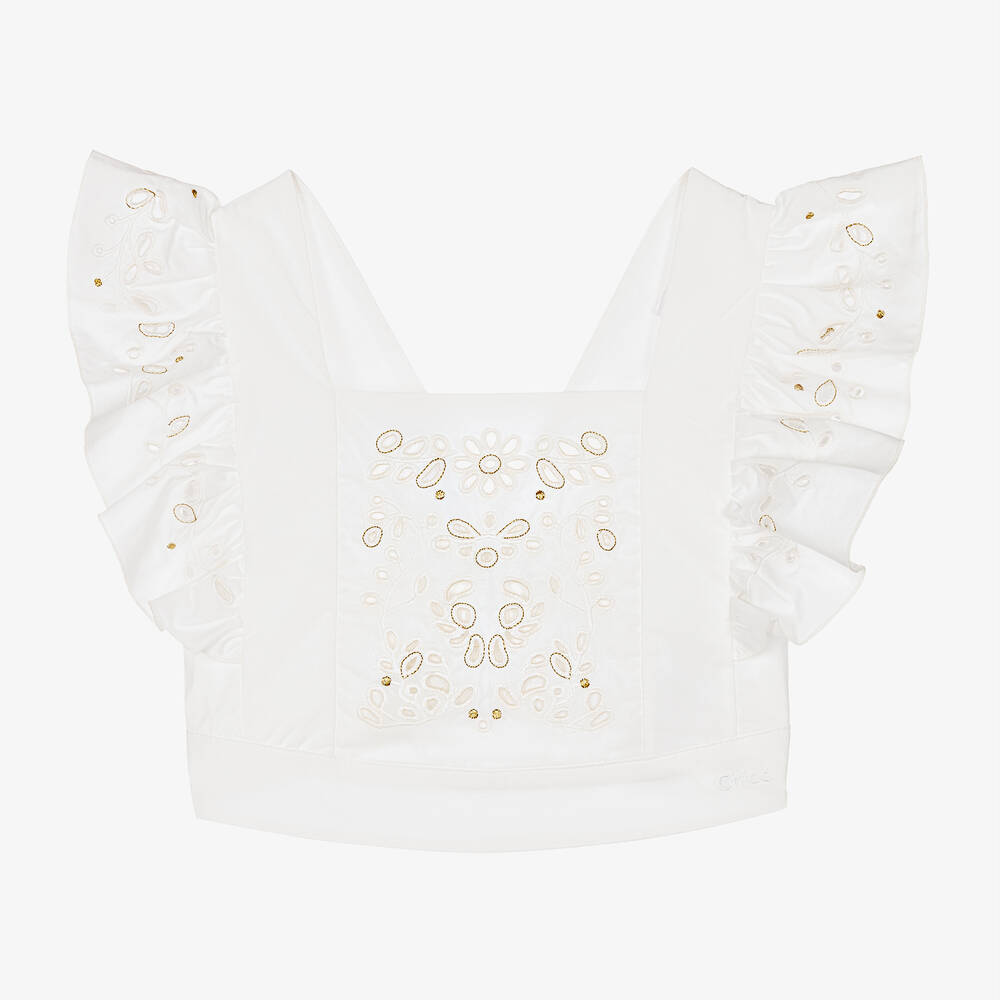 Chloé-Кремовая хлопковая блузка с прорезной вышивкой | Childrensalon Outlet