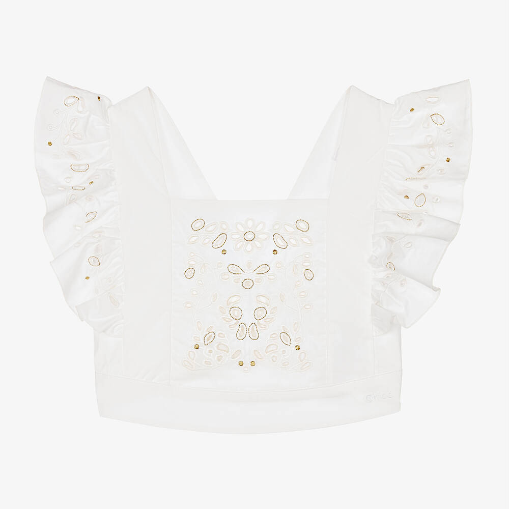 Chloé - Girls Ivory Cotton Cutwork Blouse | Childrensalon