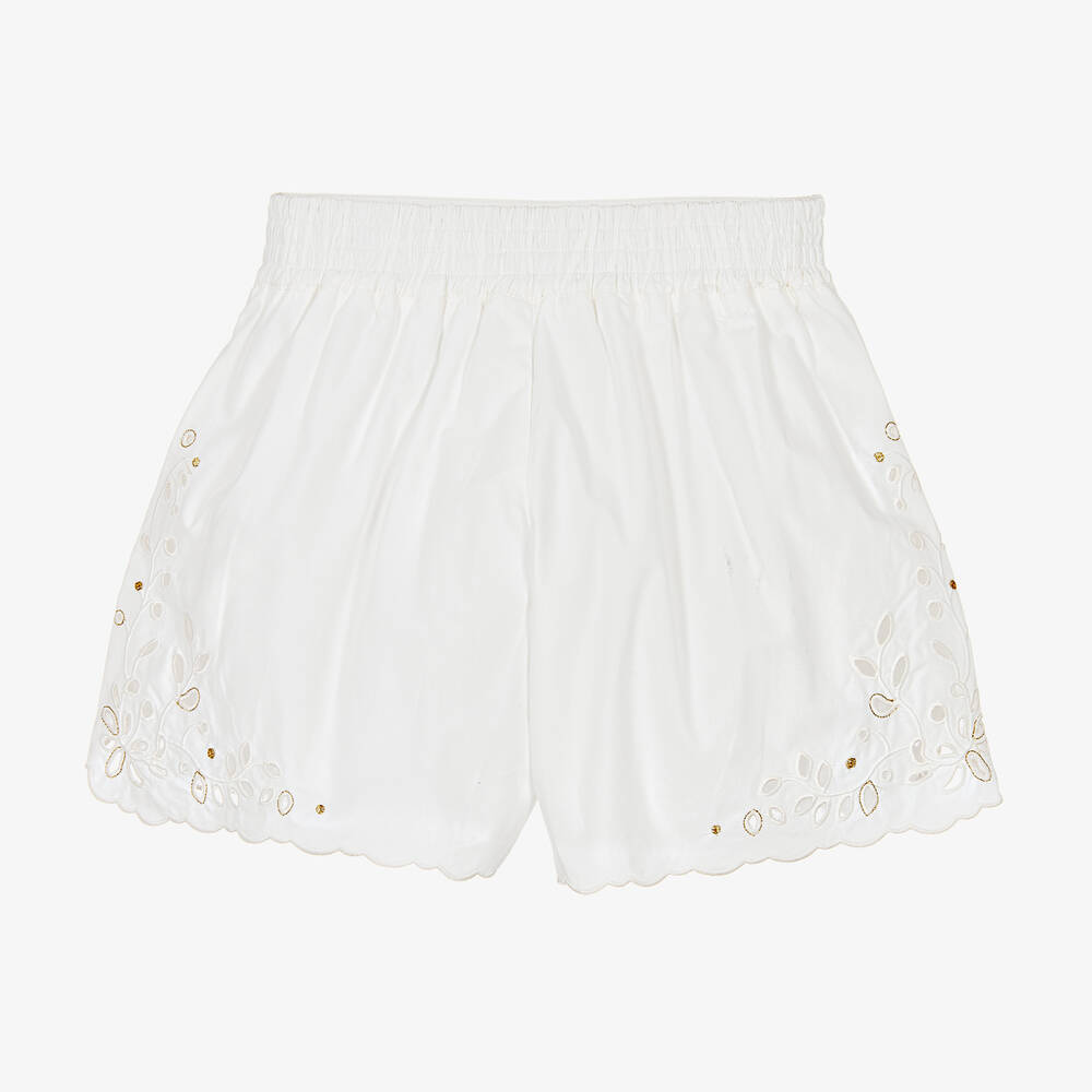 Chloé-Girls Ivory Cotton Cutwork Shorts | Childrensalon Outlet