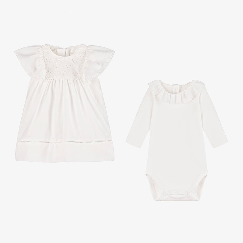 Chloé-Girls Ivory Cotton Dress Set | Childrensalon Outlet