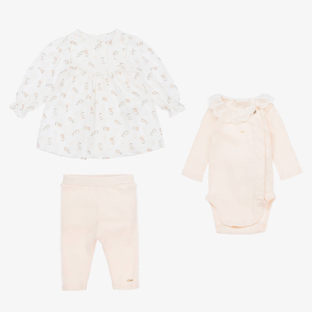 Chloé-Girls Ivory Cotton Floral Outfit | Childrensalon Outlet