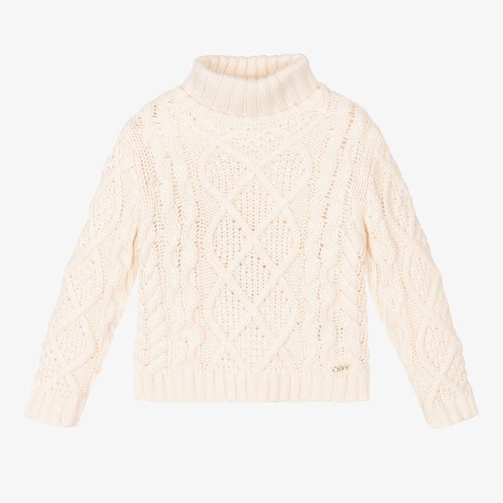 Chloé - Girls Ivory Cotton Knit Sweater | Childrensalon