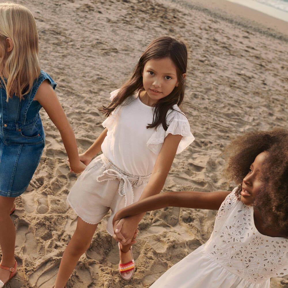 Chloé-Girls Ivory Cotton Lace T-Shirt | Childrensalon Outlet