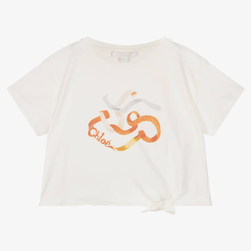 Chloé - Elfenbeinfarbenes Baumwoll-T-Shirt | Childrensalon