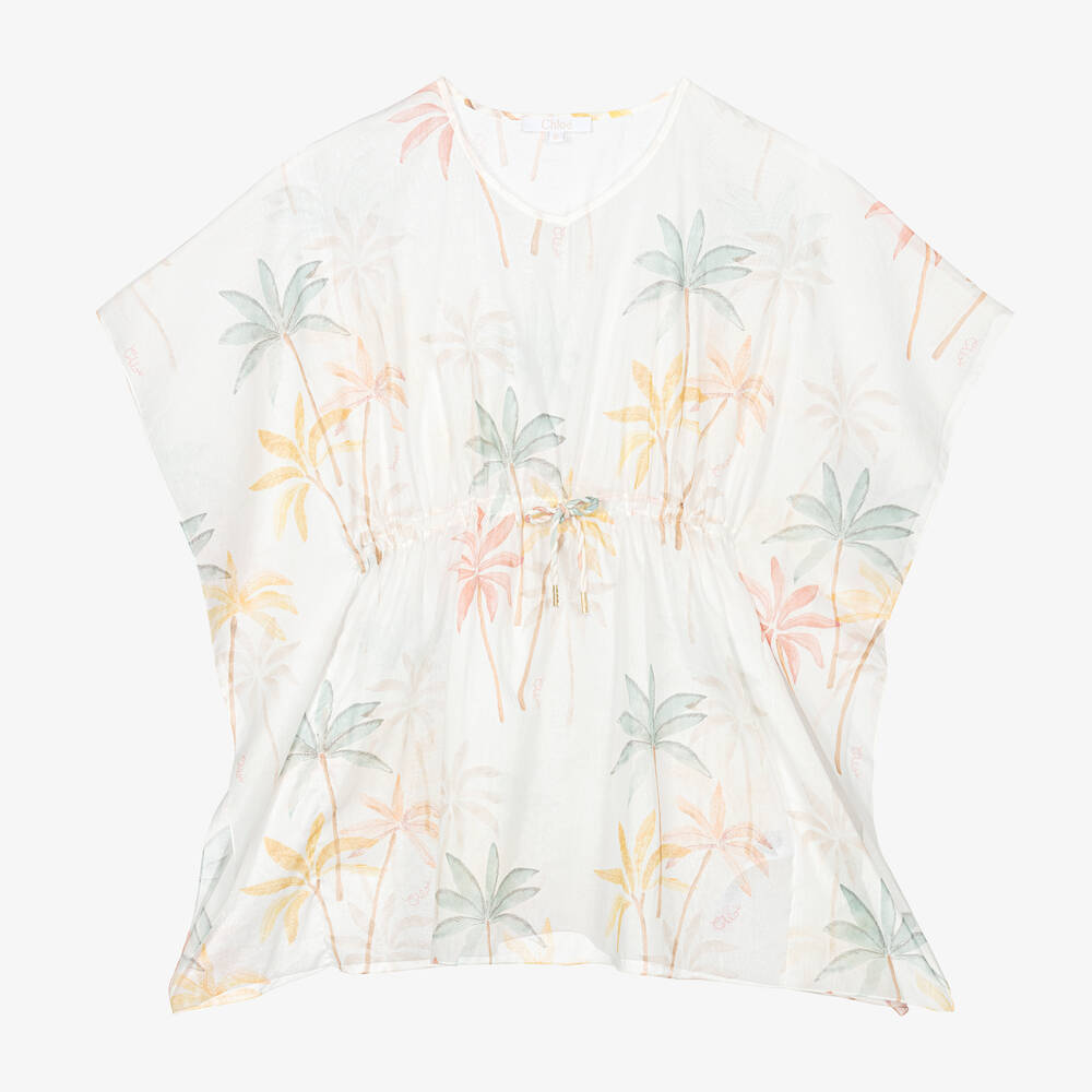 Chloé-Girls Ivory Cotton Palm Tree Print Kaftan | Childrensalon Outlet