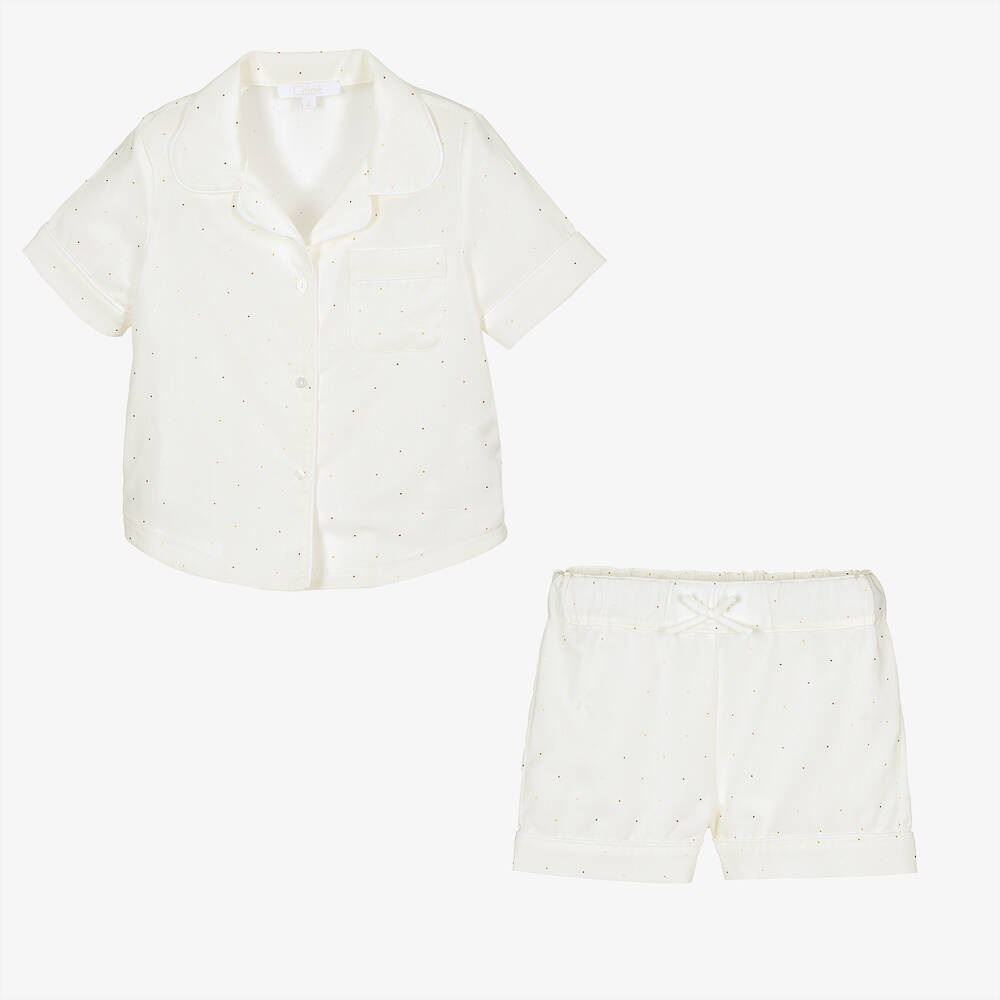 Chloé-Girls Ivory Cotton Pyjamas | Childrensalon Outlet