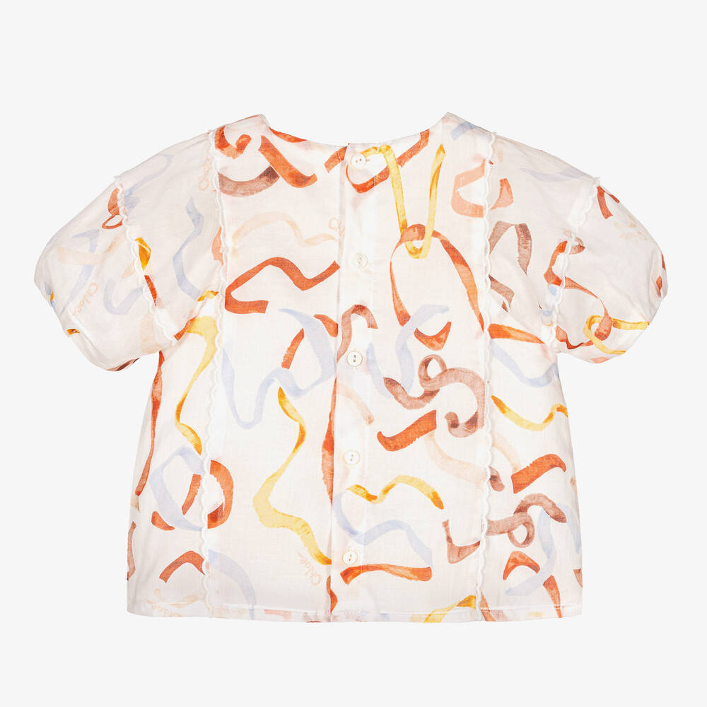 Chloé-Кремовая хлопковая блузка с лентами | Childrensalon Outlet