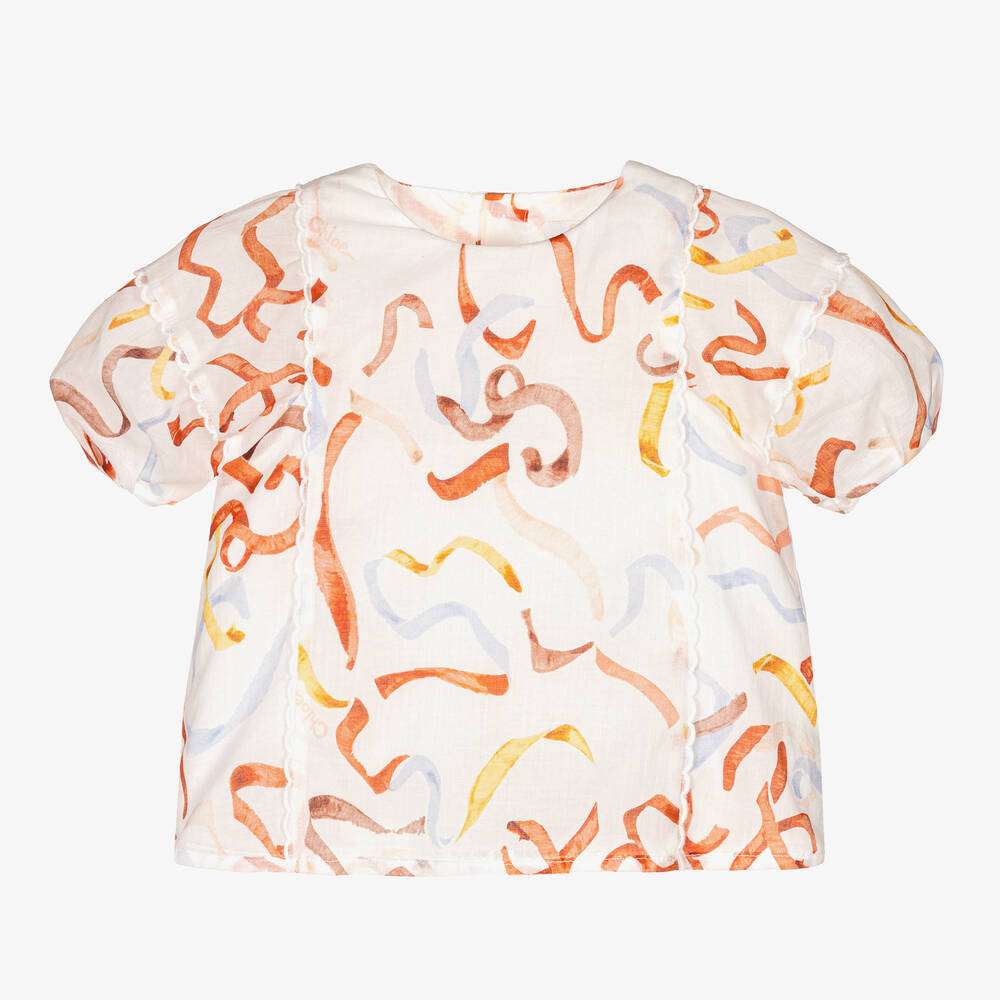 Chloé - Кремовая хлопковая блузка с лентами | Childrensalon