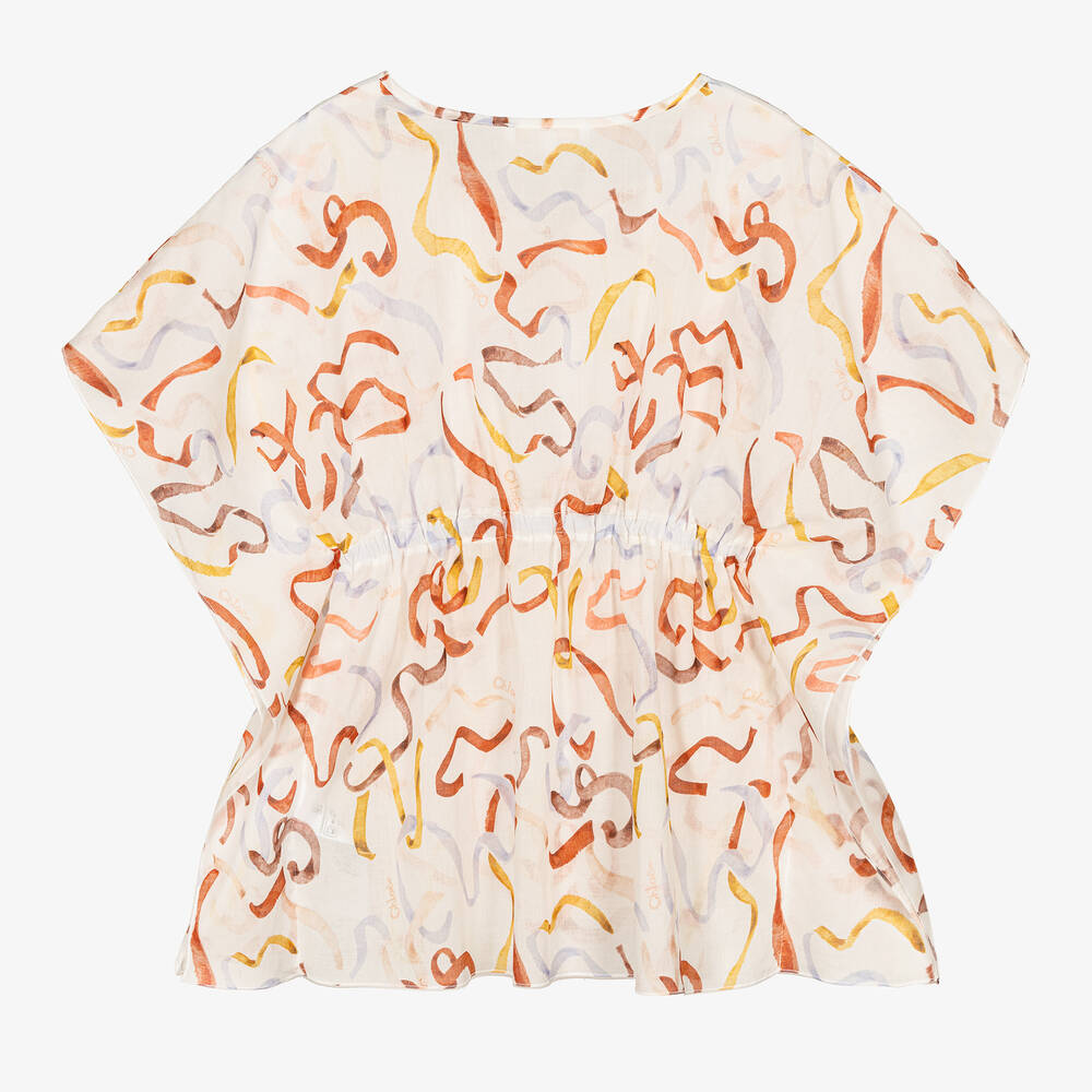 Chloé-Кремовый хлопковый кафтан с лентами | Childrensalon Outlet