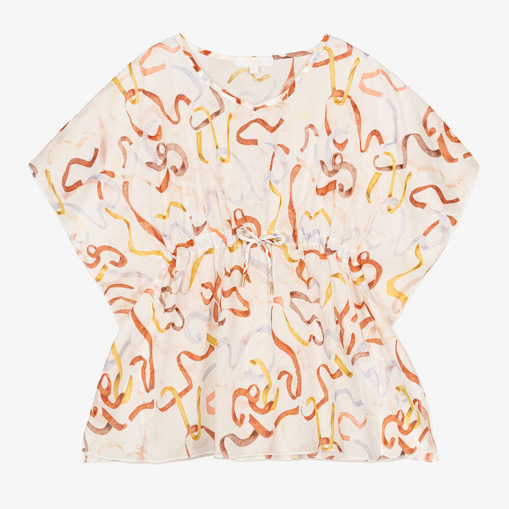 Chloé - Baumwollkaftan Band-Print elfenbein | Childrensalon