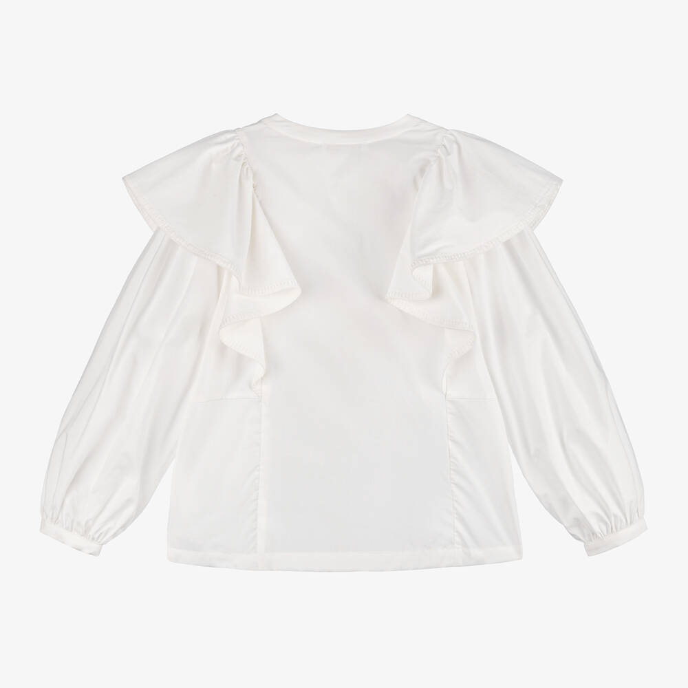 Chloé-Girls Ivory Cotton Ruffled Top | Childrensalon Outlet