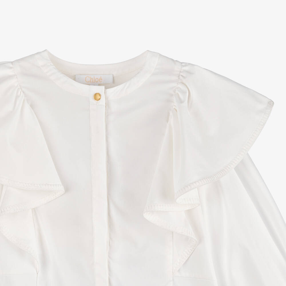 Chloé-Girls Ivory Cotton Ruffled Top | Childrensalon Outlet