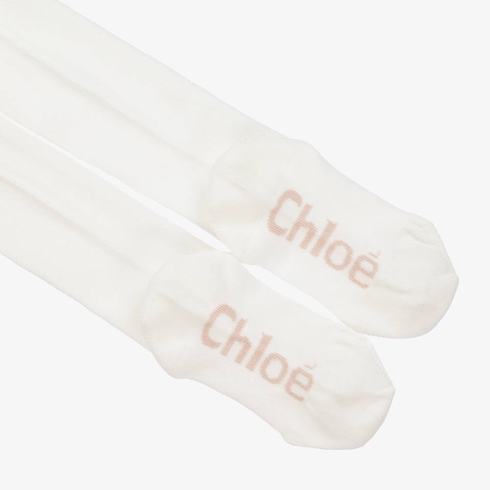 Chloé-Girls Ivory Cotton Tights | Childrensalon Outlet