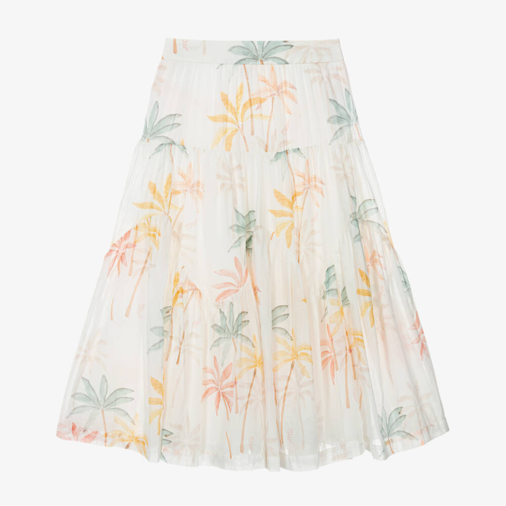 Chloé-تنورة قطنية عاجية للبنات بنقشة استوائية | Childrensalon Outlet